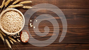 Spectacular Oatmeal And Wheat Grains On Wooden Table - Top View