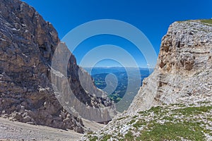 Spectacular panorama from Forcella dei Campanili in the Latemar Massif, Italy photo