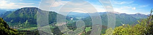 Spectacular panorama with mountains, river and blue sky with clouds during hiking to Sip hill in Velka Fatra mountains in Slovakia