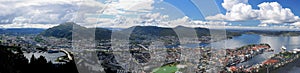 Spectacular Panorama View From Mount Floyen To Downtown And The Harbour Of Bergen