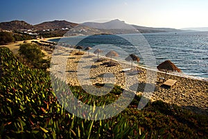 Spectacular panoramic view of Kalafatis Beach in Mykonos