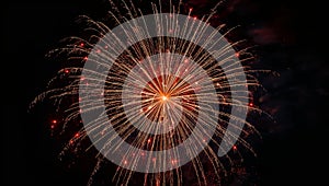 Spectacular red-gold fireworks exploding in night sky