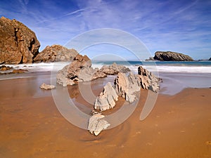 Spectacular rock formations on the coast of Cantabria, Spain photo