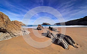 Spectacular rock formations on the coast of Cantabria, Spain photo