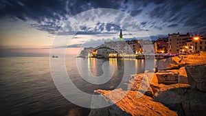 Spectacular romantic old town of Rovinj at evening