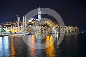 Spectacular romantic old town of Rovinj at evening