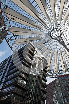 Spectacular roof over eight buildings on Potsdamer Square, Sony Center, Berlin