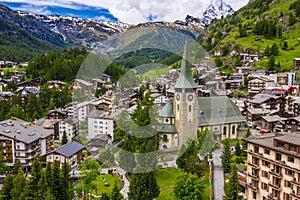 Spectacular landscape of Zermatt valley and Matterhorn peak, Switzerland