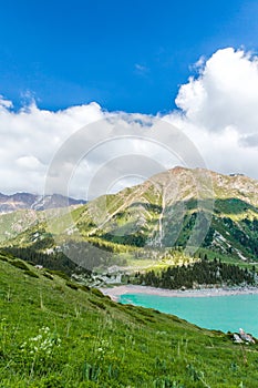 Spectacular scenic Big Almaty Lake ,Tien Shan Mountains in Almaty, Kazakhstan