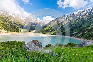 Spectacular scenic Big Almaty Lake ,Tien Shan Mountains in Almaty, Kazakhstan