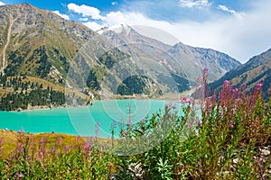 Spectacular scenic Big Almaty Lake ,Tien Shan Mountains in Almaty, Kazakhstan