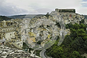 Spectacular scenic view of colorful houses in old Ragusa Ibla in Sicily