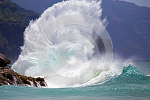 Spectacular Shoreline Wave Break in Hawaii