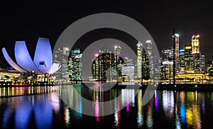 The spectacular skyline of Singapore at night