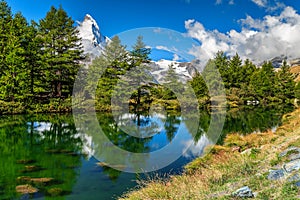Spectacular summer alpine landscape with Grindjisee lake,Zermatt,Switzerland,Europe
