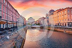 Spectacular summer sunrise in Trieste, Italy, Europe.