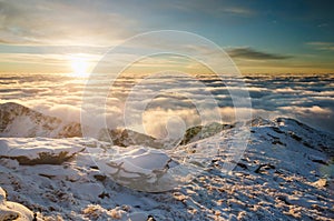 Spectacular sunrise in Carpathians Mountains