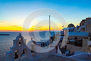 Spectacular sunset Oia Lookout Panoramic Viewpoint Santorini Greece