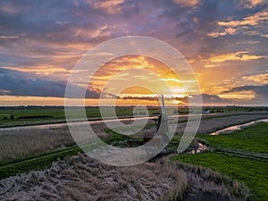 A spectacular sunset over the River Waveney at Herringfleet, Suffolk