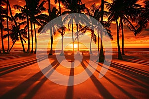 Spectacular Sunset Silhouette of Palm Trees on a Tropical Beach photo