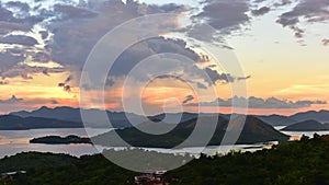 Spectacular sunset from the summit of Mt Tapyas on Coron Island in Philippines