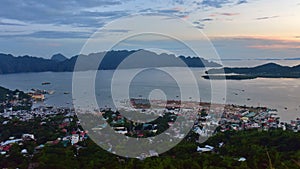 Spectacular sunset from the summit of Mt Tapyas on Coron Island in Philippines