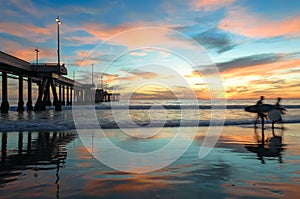 Spectacular Sunset with Surfers at Venice Beach photo