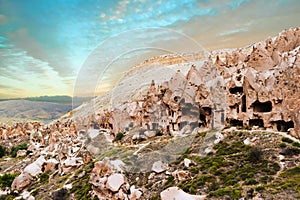 Caves in Zelve valley in Cappadocia in Turkey photo