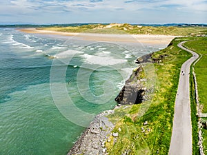 Spectacular Tullan Strand, one of Donegal`s renowned surf beaches, framed by a scenic back drop provided by the Sligo-Leitrim