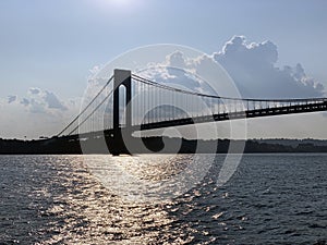 The spectacular Verrazzano bridge from the boat in the sea