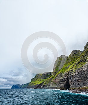 Spectacular vestmanna cliffs near the ocean with text space