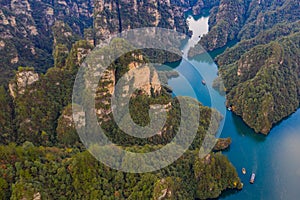 Spectacular view from the air of BaoFeng lake in Zhangjiajie