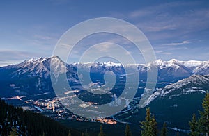 Spectacular View of Banff town and Tunnel mountain seen from Sulphur Mountain summit in Banff National park. Alberta.Canada
