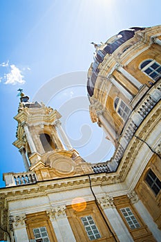 A spectacular view of the Basilica of Superga, a church near Turin, Italy