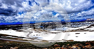 Spectacular view at Beartooth Highway Summit, Wyoming. A Drive of incredible beauty. Yellowstone. Road trip.