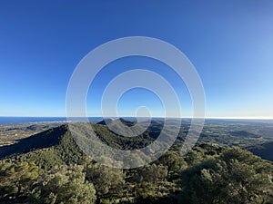 Spectacular view on castle from monastery Santuari de Sant Salvador Monastery, Felanitx