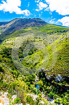 Spectacular View of Detoitsriver Gorge near the highest point of Franschhoek Pass, or Lambrechts Road, which runs between the town