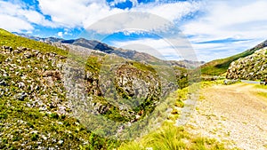 Spectacular View of Detoitsriver Gorge near the highest point of Franschhoek Pass, or Lambrechts Road, which runs between the town