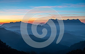 Spectacular view of Doi Luang Chiang Dao mountain in Chiang Mai province of Thailand at dawn.