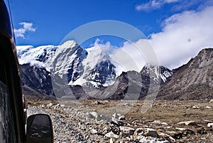 Spectacular view of the gigantic mountain peak of Kanchenjunga range.