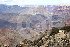 A spectacular view of the Grand Canyon from the south rim on a clear winter day