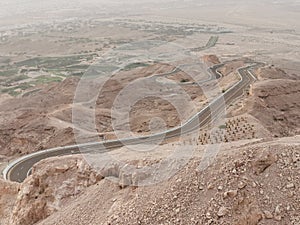 Spectacular view of Jabal Hafeet mountain road in Al Ain,Abu Dhabi, UAE.