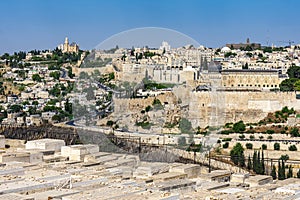 Spectacular view of Jerusalem with a glimpse of the Jewish cemetery