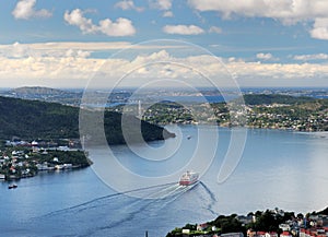 Spectacular View From Mount Floyen To The Byfjord And The Islands In Bergen