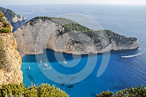 Spectacular view on Navagio sandy beach with famous shipwreck on Zakynthos island, Greece