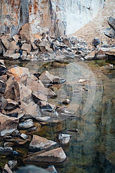 Spectacular view of quarry open pit mining of granite stone.