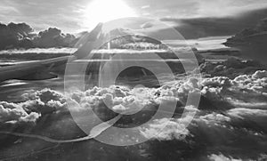 Spectacular view of the sky through the window of a plane
