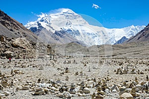 Spectacular view of stone stacks scattered around Mount Everest Base Camp.