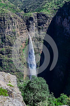 Spectacular View to the Jin Bahir Falls in the Simien Mountains
