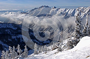 Spectacular view to the Mountains from Snowbird ski resort in Utah